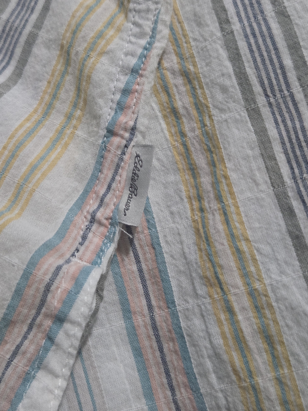 Eddie Bauer Striped Button-Down Short Sleeve Top in White, Yellow & Gray - Picture 7 of 9